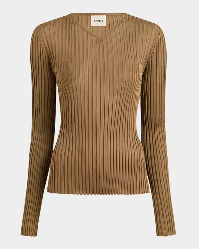 Khaite Tia Long-sleeve Rib Top In Brown