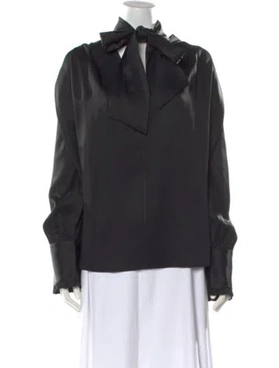 Pre-owned Khaite Tie Neck Long Sleeve Blouse In Black