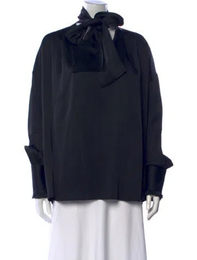 Pre-owned Khaite Tie Neck Long Sleeve Blouse In Black