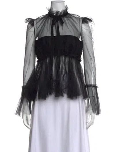 Pre-owned Khaite Tie Neck Long Sleeve Blouse In Black