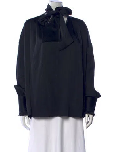 Pre-owned Khaite Tie Neck Long Sleeve Blouse In Black