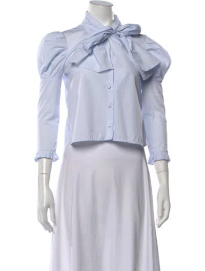 Pre-owned Khaite Tie Neck Long Sleeve Blouse In Blue
