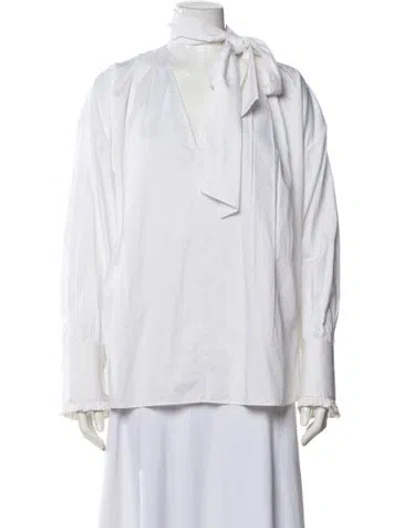 Pre-owned Khaite Tie Neck Long Sleeve Blouse In White