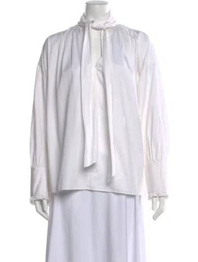 Pre-owned Khaite Tie Neck Long Sleeve Blouse In White