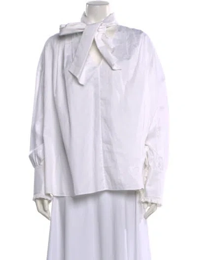 Pre-owned Khaite Tie Neck Long Sleeve Blouse In White