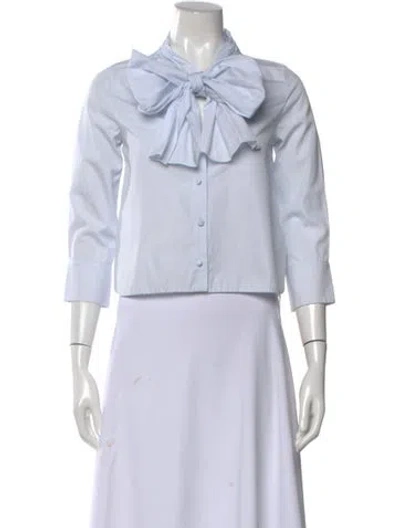 Pre-owned Khaite Tie Neck Three-quarter Sleeve Blouse In Blue