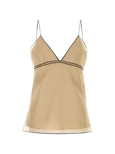 Khaite Timy Sheer V-neck Camisole Top In Brown