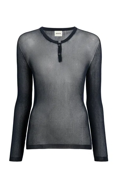 Khaite Tola Long-sleeve Henley Top In Blue
