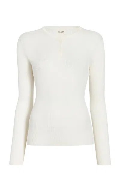 Khaite Tola Long-sleeve Henley Top In White