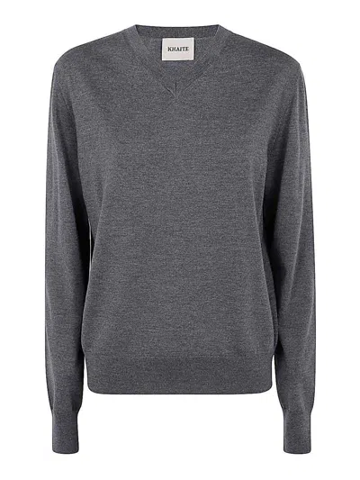 Khaite Elegant Wool Knit Top In Grey
