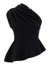 Khaite Aimee Asymmetric One-shoulder Wool-blend Peplum Top In Black