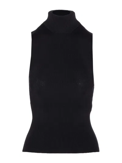 Khaite Benita Ribbed-knit Turtleneck Top In Black