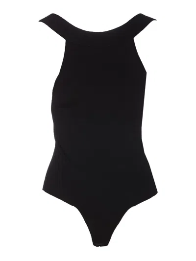 Khaite Campagna Open-back Stretch-knit Thong Bodysuit In Black