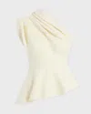Khaite Aimee Asymmetric One-shoulder Wool-blend Peplum Top In White