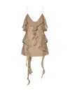 Khaite Piet Cascading-ruffle Sleeveless Tunic Top In Beige