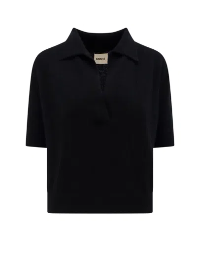 Khaite Shrunked Jo Cashmere-blend Polo Sweater In Black
