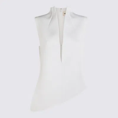 Khaite Asymmetric Hem Collared Top In White