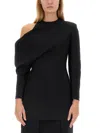 Khaite Tristan Draped Cold-shoulder Long-sleeve Top In Black