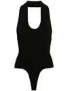 Khaite Black Halterneck High Cut Bodysuit In Black