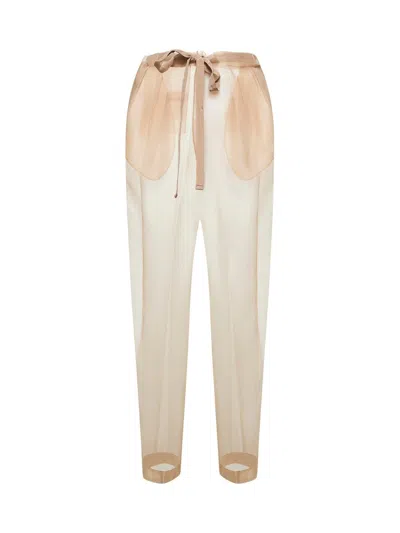 Khaite Beige Semi-transparent Silk Pants With Drawstring Waist