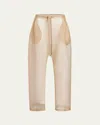 Khaite Trenton Pleated Silk-organza Tapered Pants In Beige