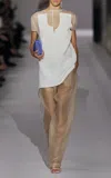 Khaite Trenton Pleated Silk-organza Tapered Pants In Tan