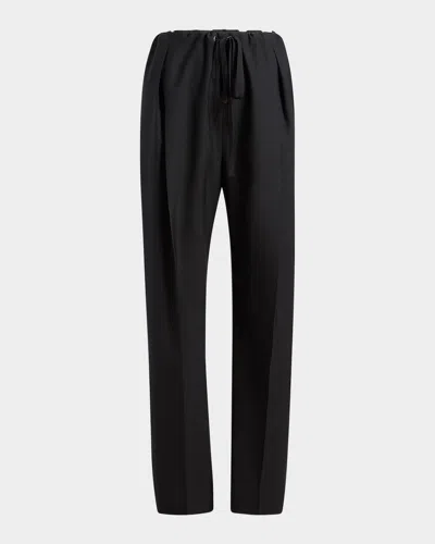 Khaite Trenton Pleated Straight-leg Pull-on Pants In Black