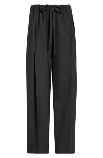 Khaite Trenton Pleated Straight-leg Pull-on Pants In Black