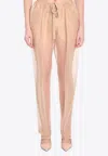 Khaite Beige Semi-transparent Silk Pants With Drawstring Waist In Beige