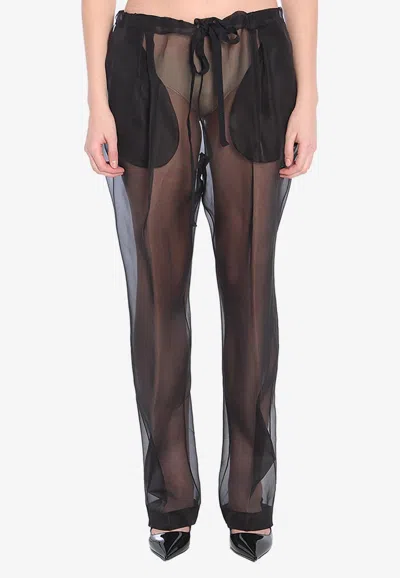 Khaite Trenton Silk Organza Sheer Pants In Black