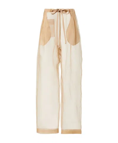 Khaite Trenton Silk Organza Wide-leg Pants In Brown
