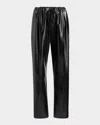 Khaite Trenton Straight Drawstring Leather Pants In Black