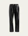 Khaite Trenton Straight Drawstring Leather Pants In Black