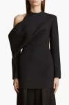 Khaite Tristan Draped Cold-shoulder Long-sleeve Top In Black