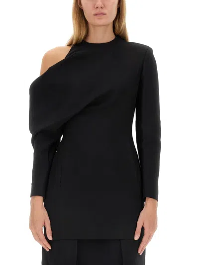 KHAITE KHAITE TRISTAN ASYMMETRICAL BLACK TOP WITH DRAPED DESIGN