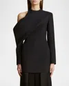 Khaite Tristan Draped Cold-shoulder Long-sleeve Top In Black