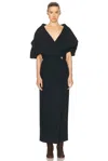Khaite Truman Grain De Poudre Midi Dress In Black
