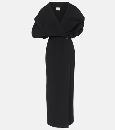 Khaite Truman Grain De Poudre Midi Dress In Black