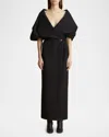 Khaite Truman Grain De Poudre Midi Dress In Black