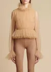 Khaite Long-sleeve Tulle Blouse In Beige