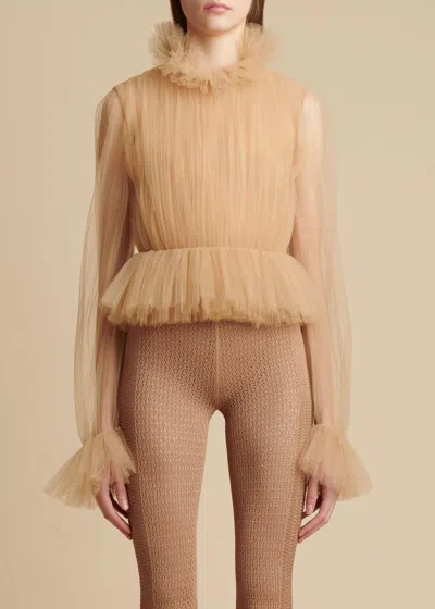 Khaite Long-sleeve Tulle Blouse In Beige