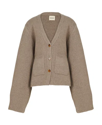 Khaite Relaxed Fit Textured Knit Sweater With Deep V-neckline In Neutral