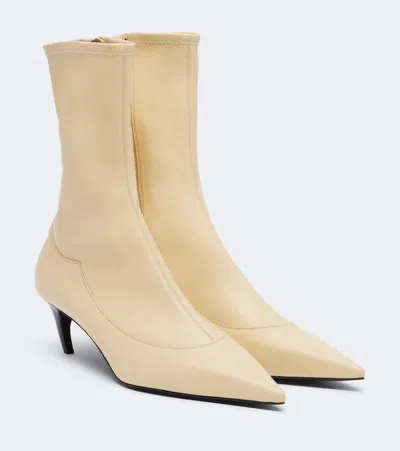 Khaite Valerie Leather Mid-calf Boots In Neutral
