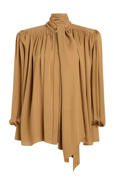 Khaite Vali Tie-neck Silk Georgette Shirt In Yellow