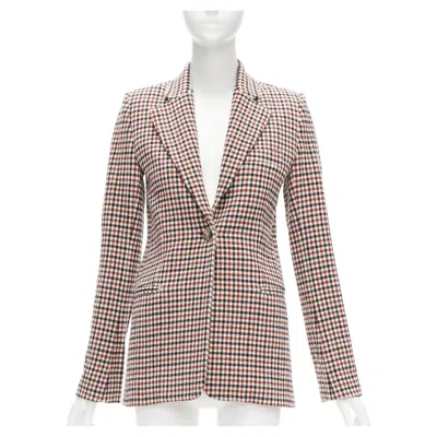 Pre-owned Khaite Vera Red Black Checked Virgin Wool Single Button Blazer Us0 Xs