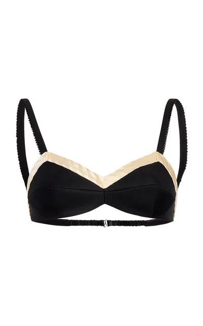 Khaite Vernon Contrast Wool-silk Bra Top In Black