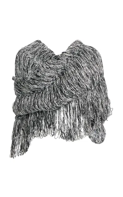 Khaite Vesna Fringed Hand-knit Top In Black,white