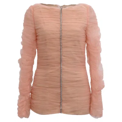 Khaite Vienna Crystal-embellished Pleated-tulle Top In Pink Polyamide