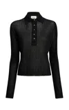 Khaite Vin Ribbed Sheer Top In Black