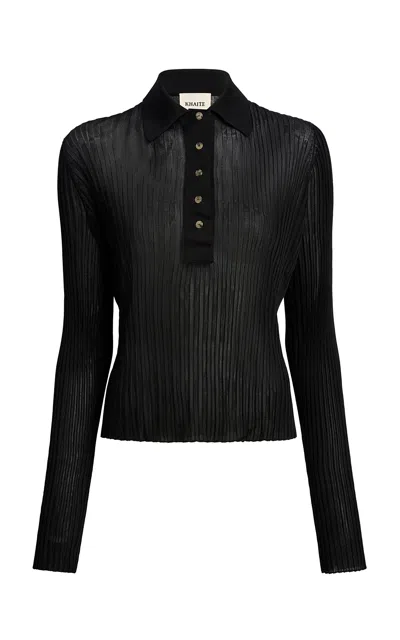 Khaite Vin Ribbed Sheer Top In Black